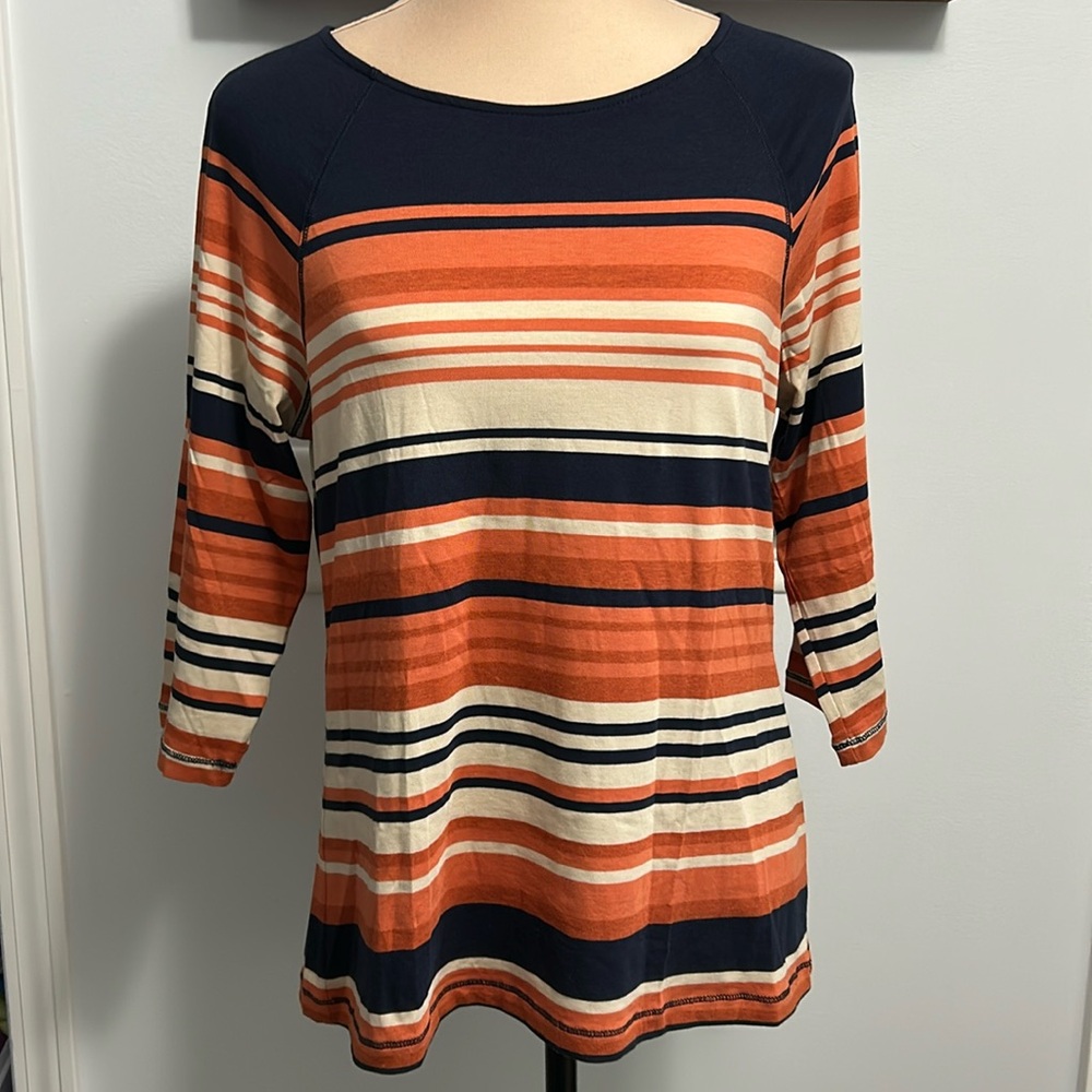 CHRISTOPHER & BANKS 3/4 LENGTH SLEEVE PULL OVER STRIPED TOP